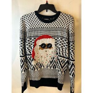 Carbon Christmas Sweater Medium M Santa face sweater black white
